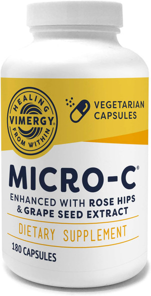 Vimergy Micro-C Capsules, 180 Servings  500mg All-Natural Buffered Vitamin C with Rose Hips, Rutin, Grape Seed & Acerola Fruit Extract  Antioxidant - Supports a Healthy Immune System & Skin Health