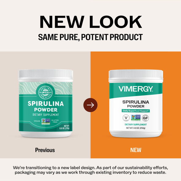 Vimergy Natural Spirulina Powder, 83 Servings  Super Greens Powder  Nutrient Dense Blue-Green Algae Superfood for Smoothies & Juices  Immune Support - Non-GMO, Gluten-Free, Vegan & Paleo (250g)