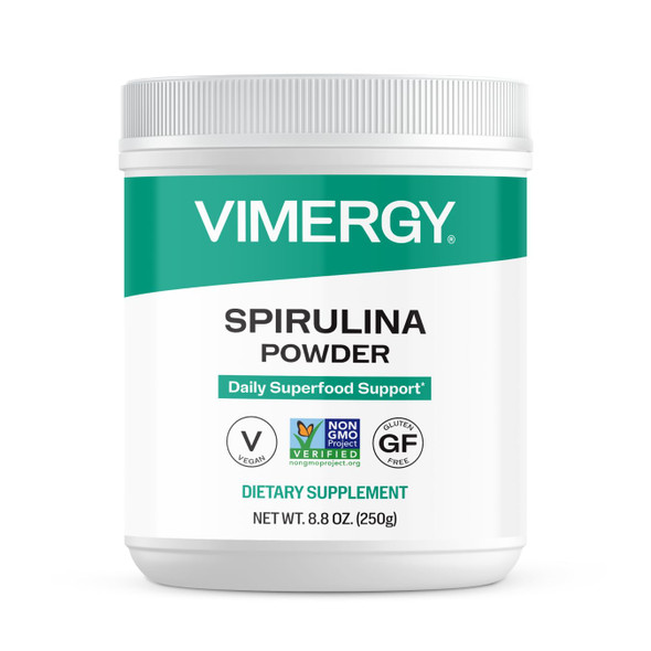 Vimergy Natural Spirulina Powder, 83 Servings  Super Greens Powder  Nutrient Dense Blue-Green Algae Superfood for Smoothies & Juices  Immune Support - Non-GMO, Gluten-Free, Vegan & Paleo (250g)