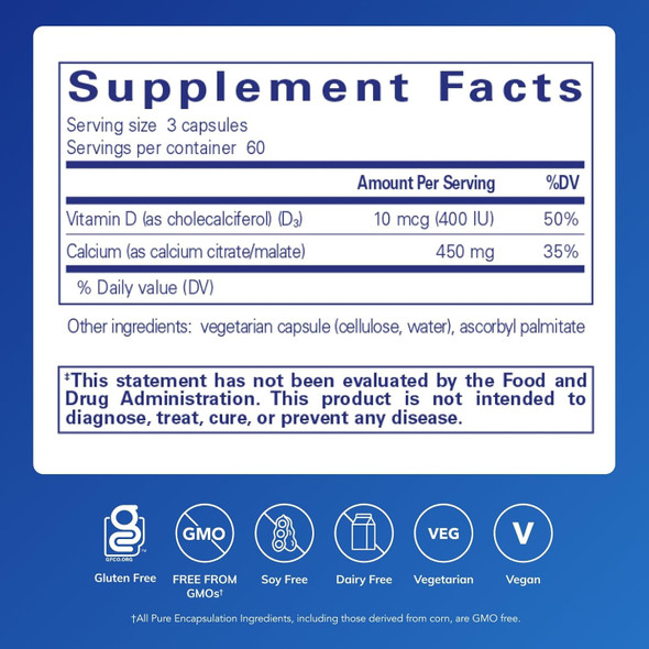 Pure Encapsulations Calcium with Vitamin D3 180 Capsules