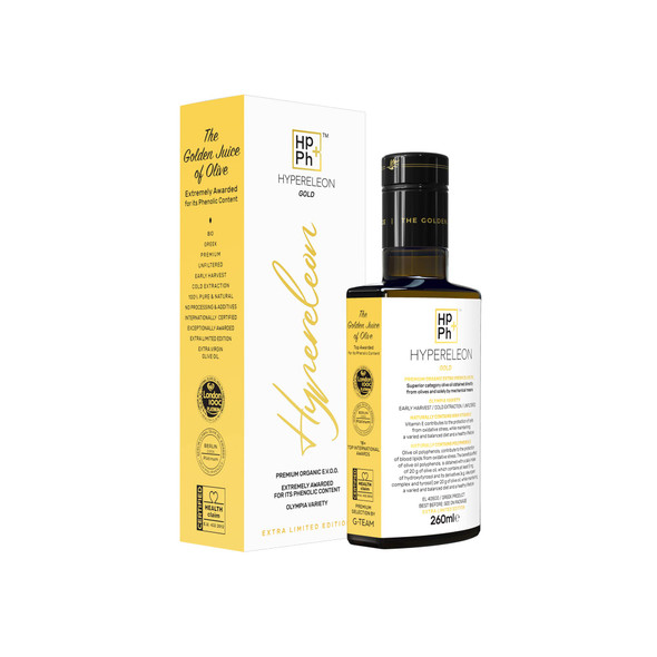 HYPERELEON GOLD Premium, Organic, Extremely Rich in Plyphenols, Greek Extra Virgin Olive Oil 100% Pure & Natural 260ml