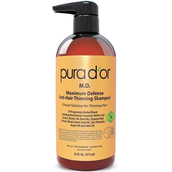 PURA D'OR MD Anti-Hair Thinning Shampoo w/ 0.5% Coal Tar, Biotin Shampoo (16oz)