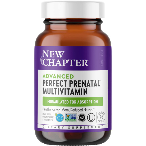 New Chapter Advanced Perfect Prenatal Vitamins - 96ct, Organic, Non-GMO Ingredients for Healthy Baby & Mom - Folate (Methylfolate), Iron, Vitamin D3, Fermented with Whole Foods and Probiotics