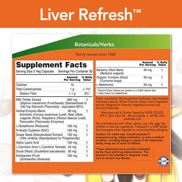 NOW Supplements, Liver Refresh with Milk Thistle Extract and unique Herb-Enzyme blend, 90 Veg Capsules