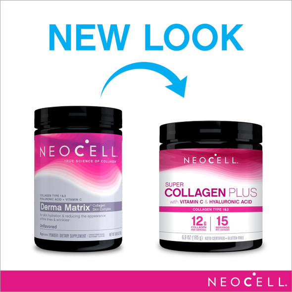 NeoCell Super Collagen Plus With Vitamin C and Hyaluronic Acid, For Skin Hydration and Healthy Skin, Hair and Nails Support, Unflavored, Collagen Powder, 6.9 Ounce