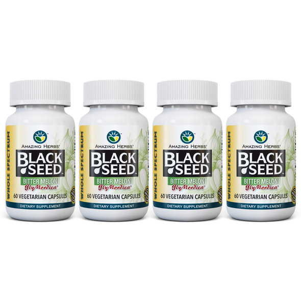 Amazing Herbs Black Seed With Glymordica Bitter Melon - Premium Nigella Sativa And Momordica Charantia, Non-Gmo & No Preservatives - 240 Count (Pack Of 4)