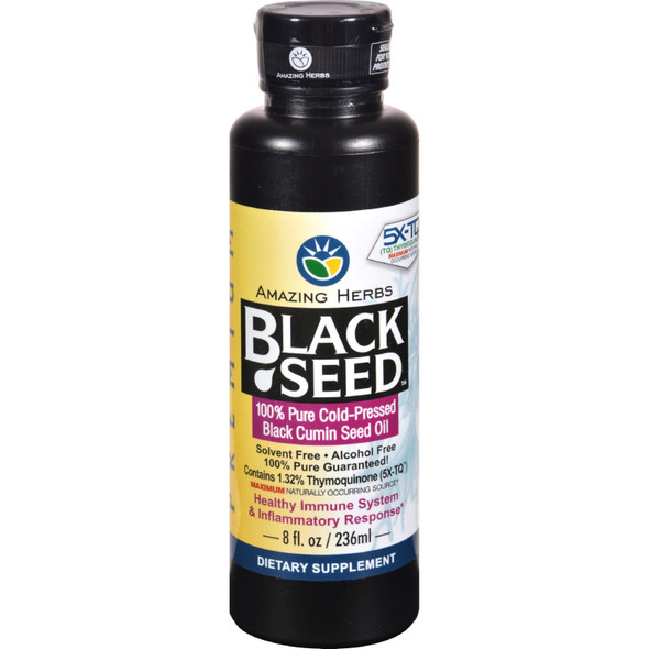 4 Pack Of Amazing Herbs Black Seed Oil - Pure - Rich Source Of Essential Fatty Acids - 8 Fl Oz