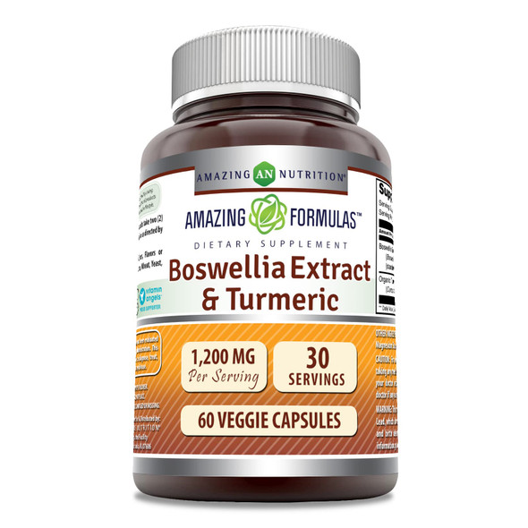 Amazing Formulas Boswellia Extract & Turmeric Supplement | 1200 Mg Per Serving | 60 Veggie Capsules | Non-Gmo | Gluten Free | Made In Usa |