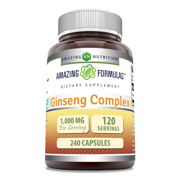 Amazing Formulas Ginseng Complex 1000Mg Of 4:1 Korean Ginseng Extract, 240 Capsules Supplement | Non-Gmo | Gluten Free | Made In Usa
