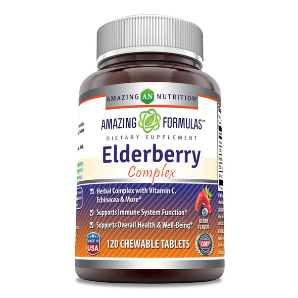 Amazing Formulas Elderberry Complex Supplement | 120 Chewable Tablets | Berry Flavor | Non-Gmo | Gluten-Free | Made In Usa