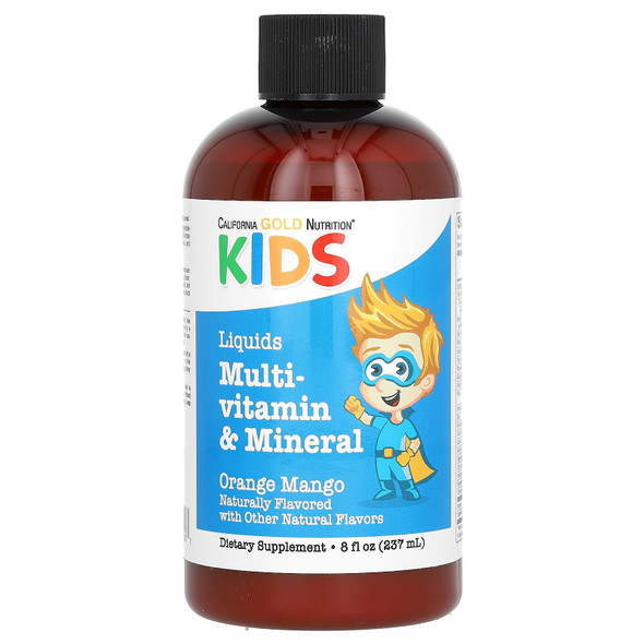 California Gold Nutrition Liquid Multi-Vitamin & Mineral For Children, No Alcohol, Natural Orange Mango Flavor, 8 Fl Oz (237 Ml)