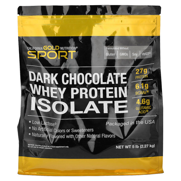 California Gold Nutrition Sport - Dark Chocolate Whey Protein Isolate, 5 Lbs (2.27 Kg)