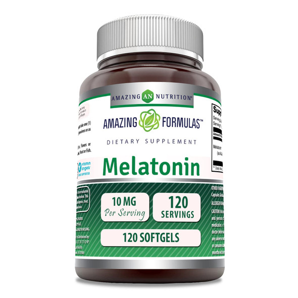 Amazing Nutrition Melatonin Supplement | 10 Mg Per Serving | 120 Softgels | Non-Gmo | Gluten Free | Made In Usa