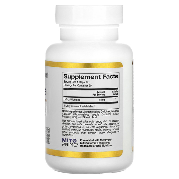 California Gold Nutrition Ergothioneine, 5 Mg, 90 Veggie Capsules