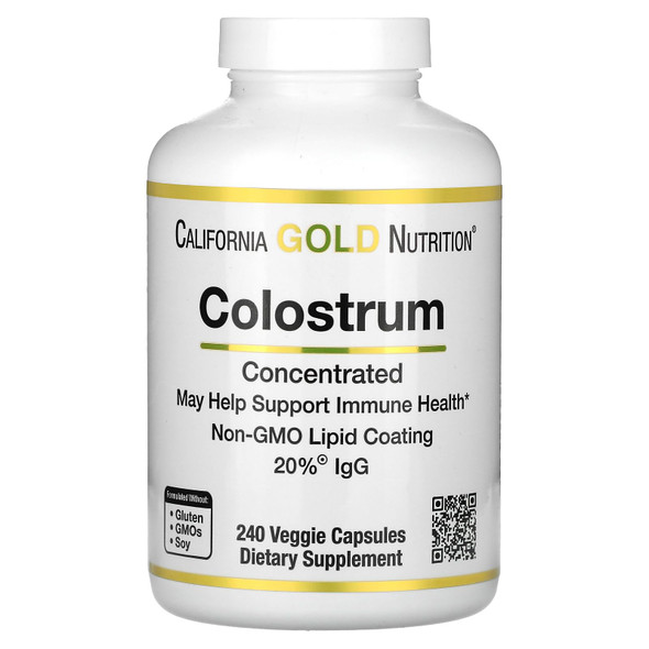 Colostrum By California Gold Nutrition - Concentrated Bovine Pre-Milk Supplement Featuring Immunoglobulins - Immune Support - Gluten Free, Non-Gmo, No Antibiotics - 240 Veggie Capsules
