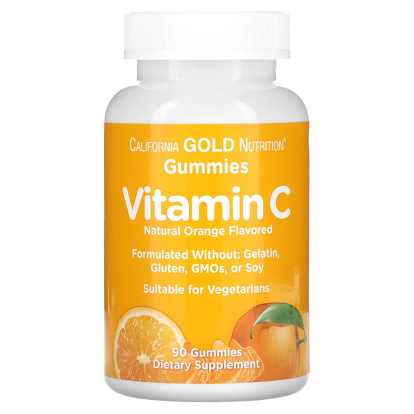 California Gold Nutrition Vitamin C Gummies, Natural Orange Flavor, Gelatin Free, 90 Gummies, 2 Pack