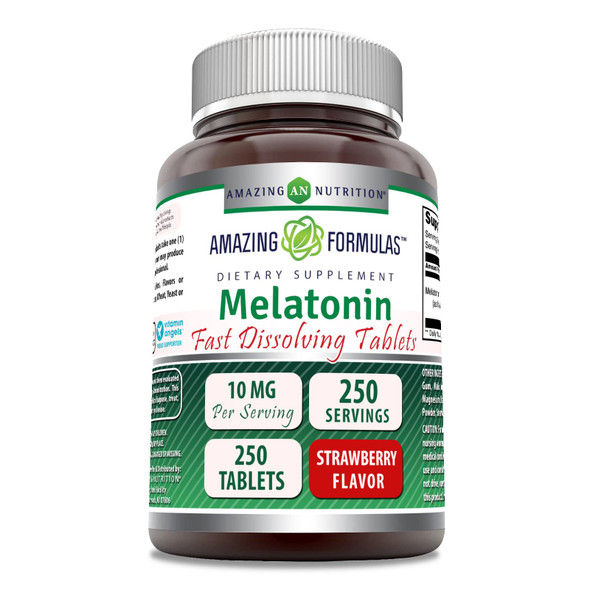 Amazing Formulas Melatonin Fast Dissolve 10 Mg 250 Tablets | Strawberry Flavor | Non-Gmo | Gluten Free | Made In Usa