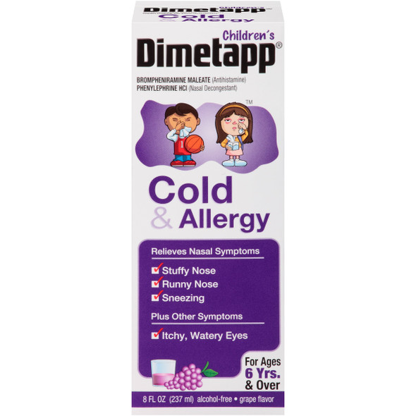 Children’S Dimetapp Cold & Allergy (8 Fl. Oz., Grape Flavor), Nasal Decongestant & Antihistamine, Alcohol-Free, Ages 6+