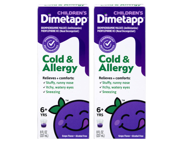 Children'S Dimetapp Cold And Allergy Grape Flavored Cough Syrup 8 Ounce Bottle (Pack Of 2)