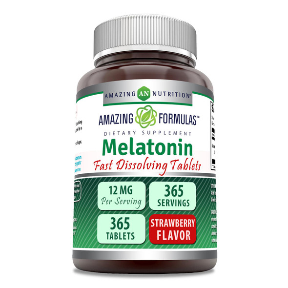 Amazing Formulas Melatonin Supplement | 12 Mg Per Serving | 365 Tablets | Non-Gmo | Gluten Free | Made In Usa | Strawberry Flavor