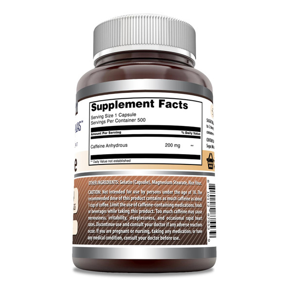 Amazing Formulas Caffeine Supplement | 200 Mg | 500 Capsules | Non-Gmo | Gluten Free | Made In Usa