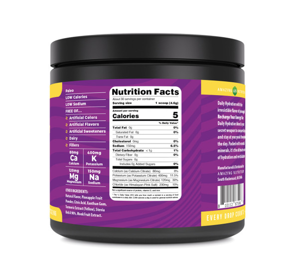 Amazing Nutrition Daily Hydration, Electrolyte Powder 30 Servings | Packed With Essential Minerals | Sugar-Free | Keto Friendly | Non-Gmo | Gluten-Free (Natural Pineapple)