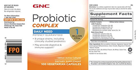 Gnc Probiotic Complex Daily Need With 1 Billion Cfus, 100 Capsules, Daily Probiotic Support