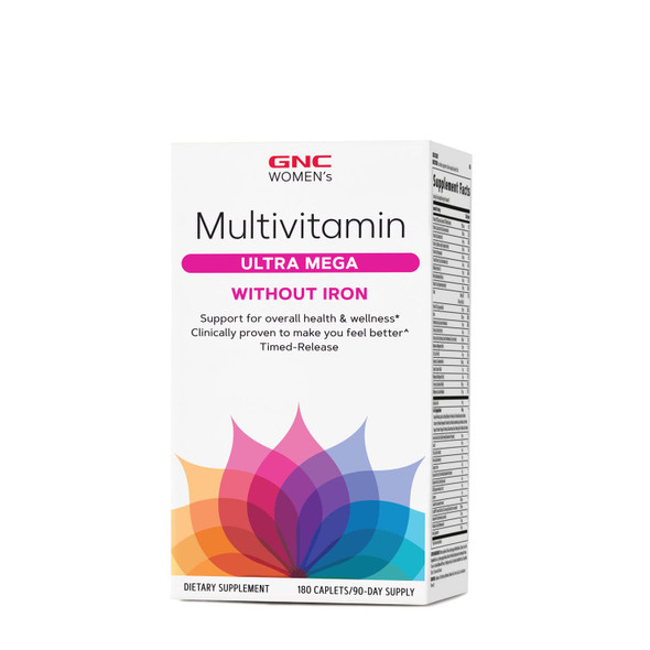 Gnc Women'S Multivitamin Ultra Mega Without Iron | Daily Vitamin Supplement | Supports Immune, Brain, Hair, Skin & Nails | Antioxidant Blend | 180 Caplets