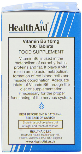 Health Aid Vitamin B6 (Pyridoxine Hcl) 10Mg 100 Tablets