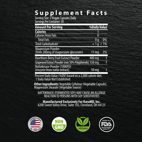 Karamd Heart Guard | Natural Heart Support Supplement | Hawthorn Berry, Magnesium, Nattokinase & Grapeseed Extract | Support Cellular Processes | Non-Gmo, Gluten Free & Vegan Friendly (30 Servings)