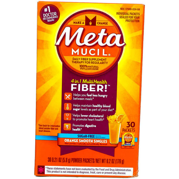 Metamucil Daily Fiber Supplement/Therapy For Regularity, Fiber Singles, Sugar-Free, Orange Smooth Singles, 30 Ct (Pack Of 6)