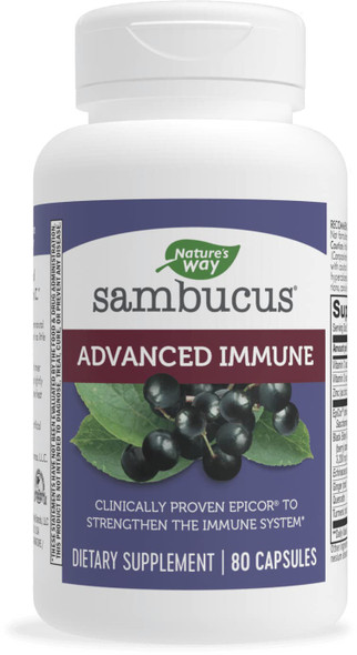 Nature'S Way Sambucus Advanced Immune Capsules With Black Elderberry, Vitamin C, Vitamin D, Ecea And Zinc, Immune System Support With Epicor*, 80 Capsules