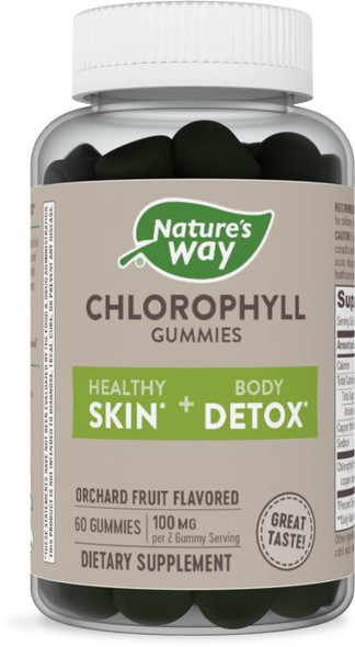 Nature'S Way Chlorophyll Gummies, Internal Deodorant*, Supports Healthy Skin And Body Detox*, Orchard Fruit Flavored, 60 Gummies