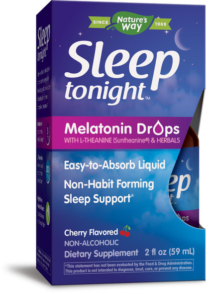 Nature'S Way Sleep Tonight Melatonin Drops With L-Theanine, Non-Habit Forming Support*, 2 Oz, Cherry Flavor