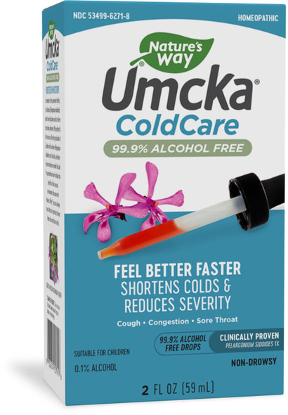Nature'S Way Umcka Coldcare Homeopathic, Shortens Colds, Sore Throat, Cough, And Congestion, Phenylephrine Free, Non-Drowsy, Cherry Flavored, 2 Fl. Oz Drops