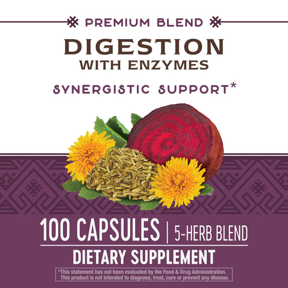 Nature'S Way Premium Blend Digestion With Enzymes Synergistic Support* 5-Herb Blend Vegetarian 100 Capsules