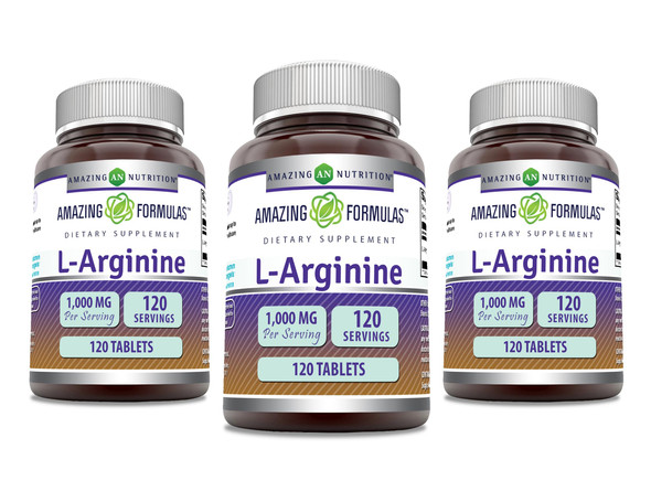 Amazing Formulas L-Arginine 1000Mg 120 Tablets Supplement | Best Amino Acid Supplement For Women & Men | Non-Gmo | Gluten Free | Made In Usa | 3 Pack