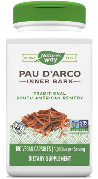 Nature'S Way Premium Herbal Pau D'Arco Inner Bark, Traditional South American Ingredient, 1,090 Mg Per Serving, 180 Capsules