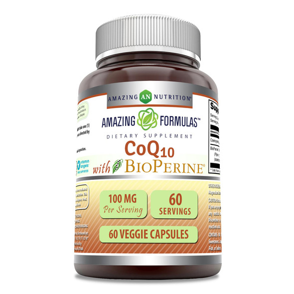 Amazing Formulas Coq10 With Bioperine | 100 Mg Per Serving Supplement | 60 Veggie Capsules | Non-Gmo | Gluten Free