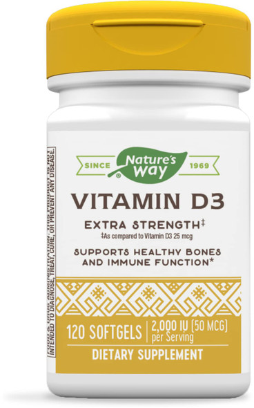 Nature'S Way Vitamin D3 Extra Strength, Immune And Healthy Bones Support*, 50Mcg Per Serving, 120 Softgels