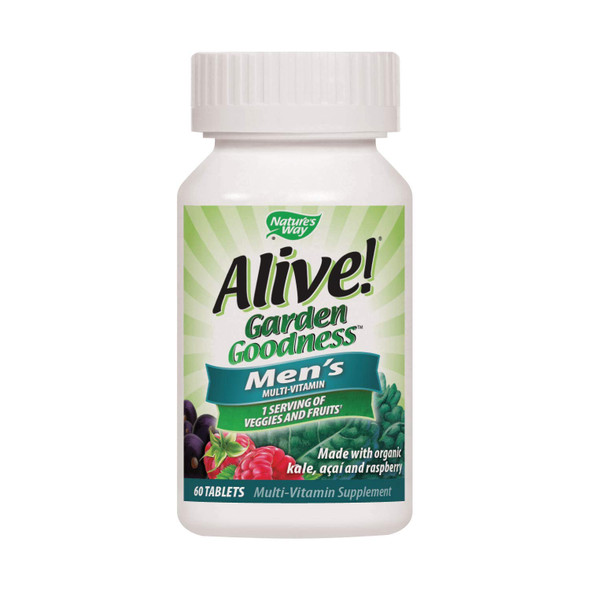 Nature'S Way Alive! Garden Goodness Men'S Multivitamin, One Serving Of Veggies And Fruits**, High Potency B-Vitamins, 60 Tablets