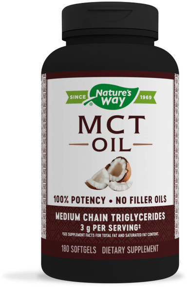 Nature'S Way Mct Oil, Brain And Body Fuel From Coconuts*; Keto And Paleo Friendly, Organic, Gluten Free, 180 Softgels