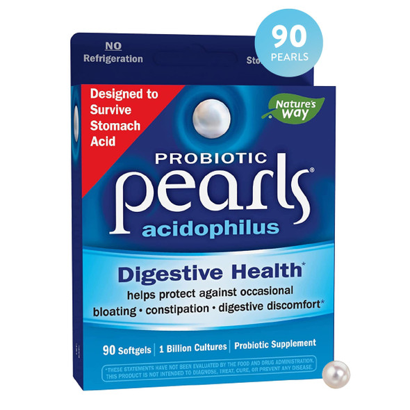 Nature'S Way Probiotic Pearls Acidophilus, Digestive And Immune Health Support For Women And Men*, Protects Against Occasional Constipation And Bloating*, 90 Softgels