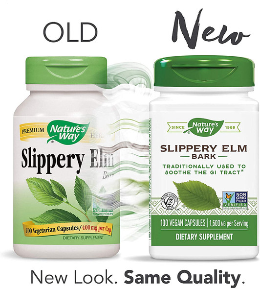 Nature'S Way Slippery Elm Bark, 100 Veg Capsules Per Bottle (3 Bottles)