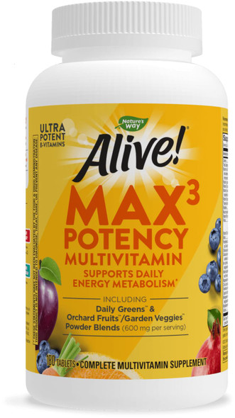 Nature'S Way Alive! Max3 Potency Multivitamin, Antioxidants & High Potency B-Vitamins To Support Cellular Energy Metabolism*, 180 Tablets