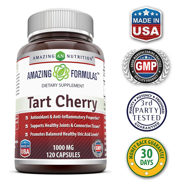 Amazing Formulas Tart Cherry Extract Capsules (Non-Gmo,Gluten Free) - Antioxidant Support - Promotes Joint Health & A Proper Uric Acid Level Balance (1000 Mg, 120 Count (Pack Of 3))