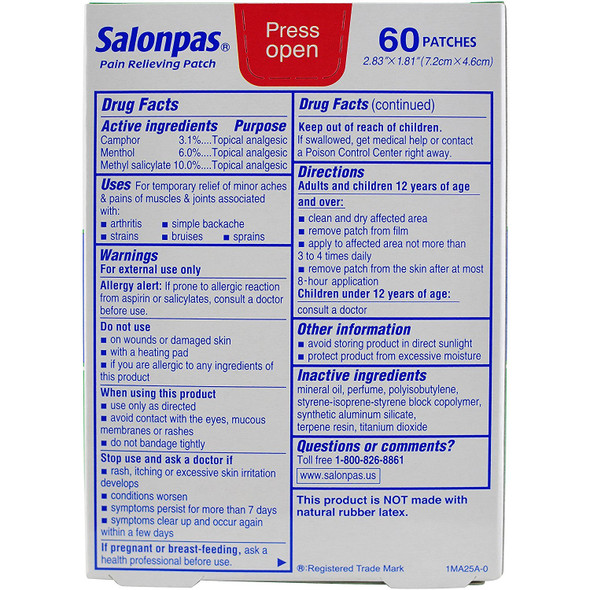 Salonpas Pain Relieving Patches, 60 Count (Pack Of 2)