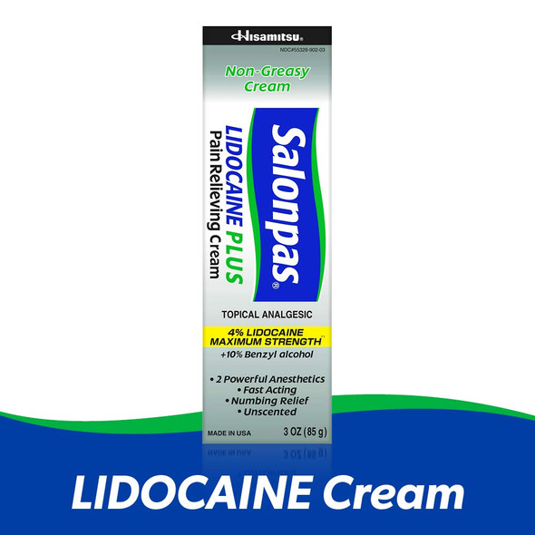Salonpas Lidocaine Plus 3 Oz Pain Relieving Cream! Maximum Strength 4% Lidocaine For Numbing Pain Relief! (2 Pack)