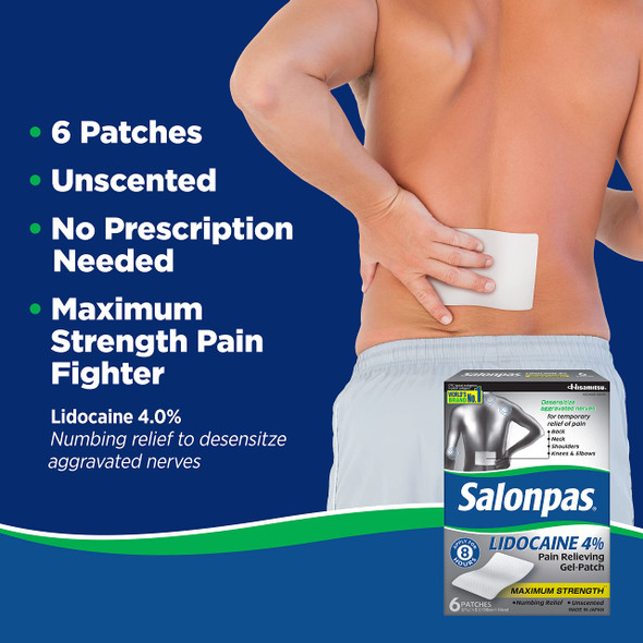 Salonpas Lidocaine (3 Pack) Pain Relieving Maximum Strength Gel Patch