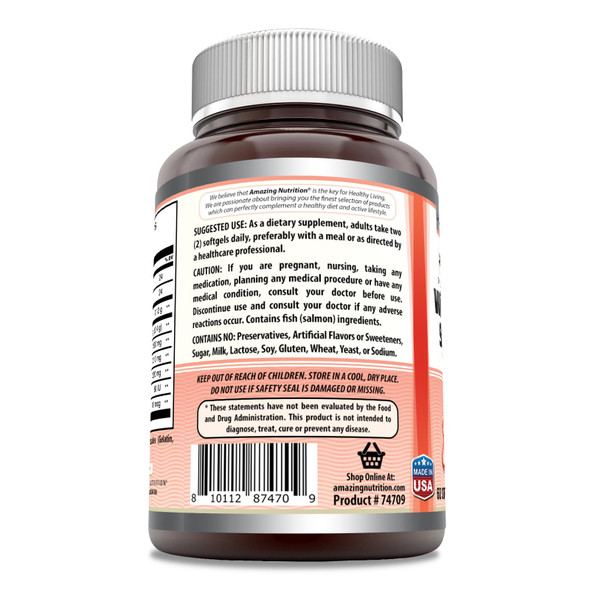 Amazing Omega Wild Alaskan Salmon Oil 2400Mg Per Serving 60 Softgels Supplement | Omega-3, Epa/Dha, Vitamin D & Astaxanthin